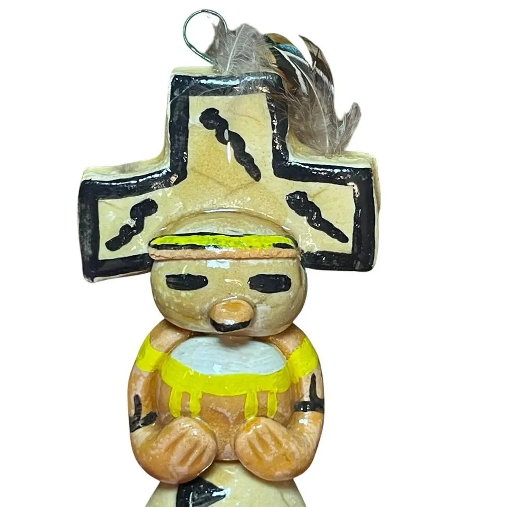 Vintage Native American‎ Kachina Laguna with Feather Ornament Signed by Shirley